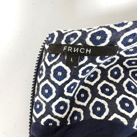 FRNCH Fit & Flare Dress Size L Blue White Geometric Sleeveless Lined Mini - Picture 6 of 13